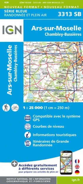 Wandelkaart - Topografische kaart 3313SB Ars-sur-Moselle | IGN - Insti