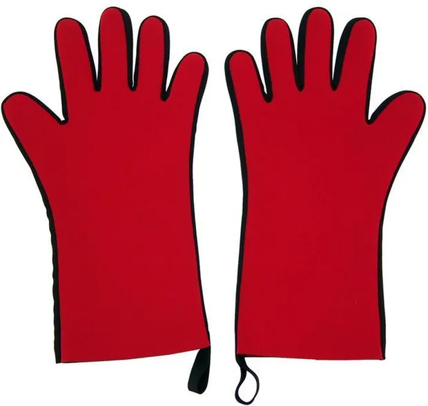 Ovenwanten met vingers anti-slip rood - set van 2
