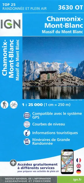 Wandelkaart - Topografische kaart 3630OT Chamonix-Mont-Blanc | IGN - I