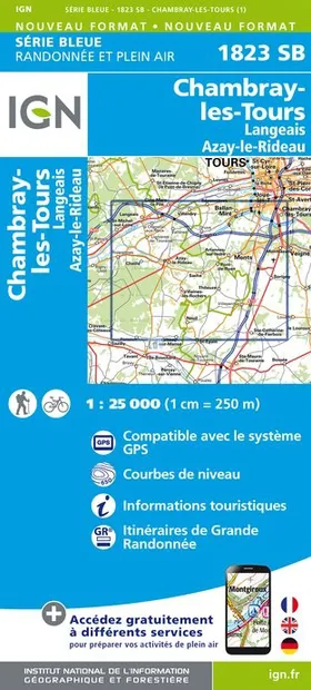 Topografische kaart - Wandelkaart 1823SB Chambray-les-Tours | IGN - In