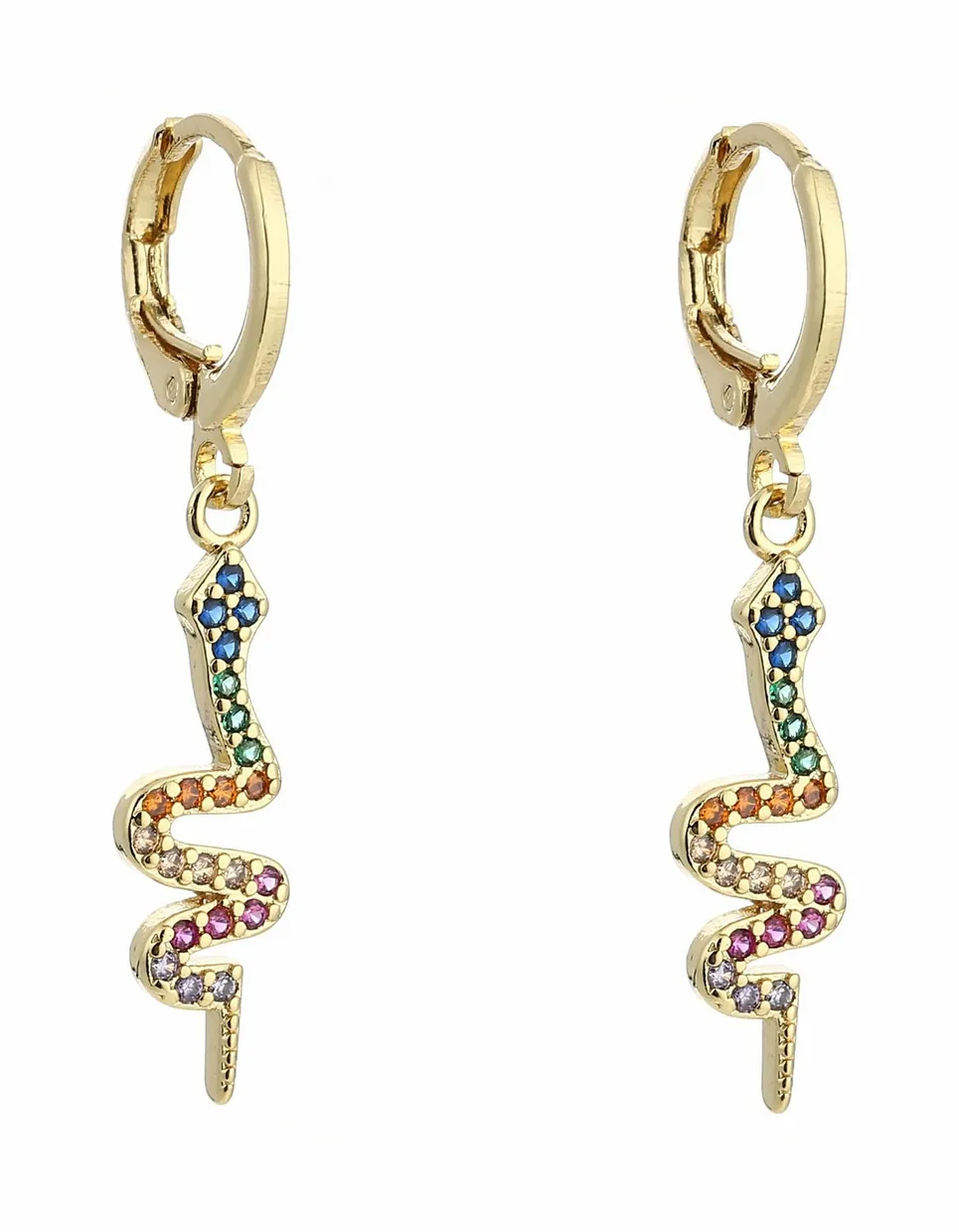 Rainbow snake earrings gold