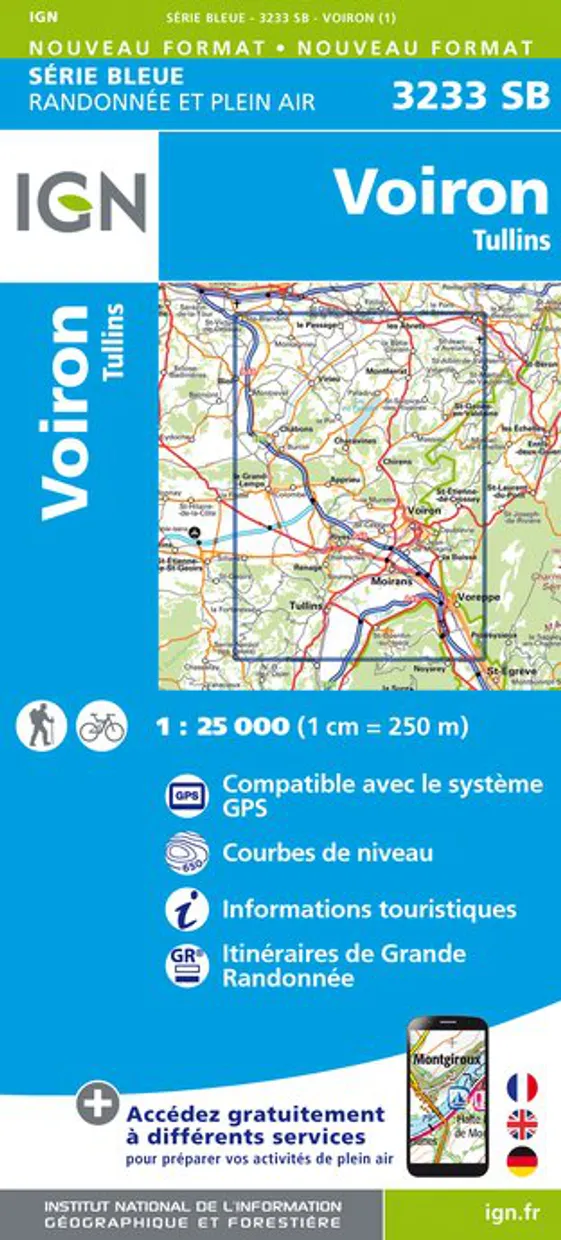 Topografische kaart - Wandelkaart 3233SB Le Grand-Lemps, Lac de Paladr