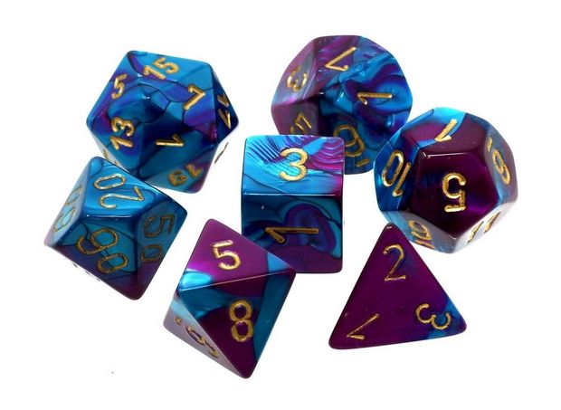 Gemini Purple-Teal/Gold Polyhedral Dobbelsteen Set (7 stuks)