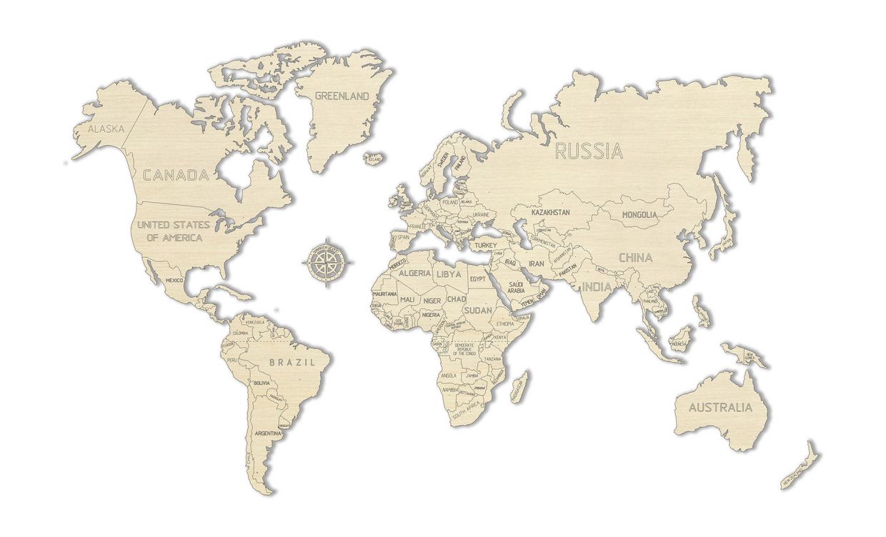 Wereldkaart van hout - Legpuzzel Wooden World Map | Wooden City | WAAR Groningen Warenhuis