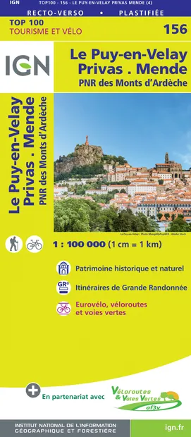 Fietskaart - Wegenkaart - landkaart 156 Le Puy en Velay - Privas - Men