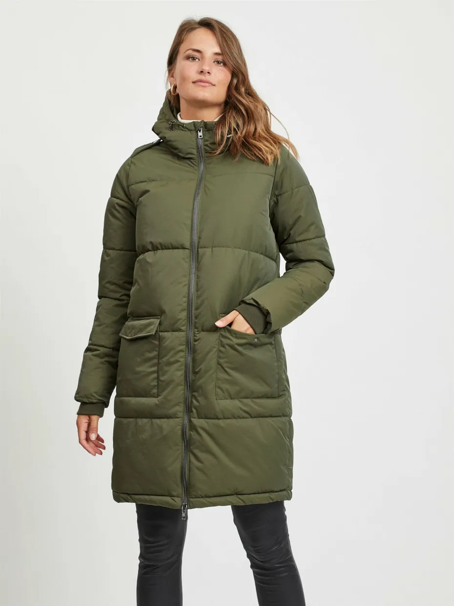 Long puff jacket olive green