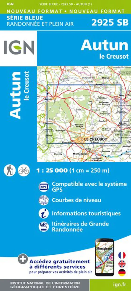 Wandelkaart - Topografische kaart 2925SB Autun - Le Creusot | IGN - In