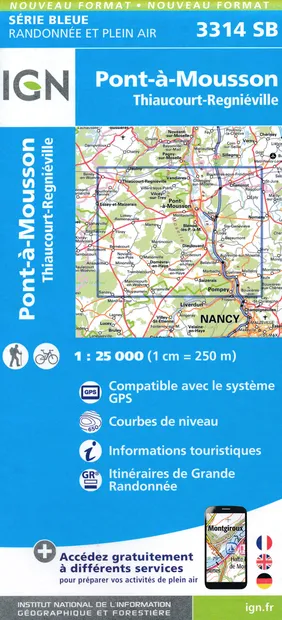 Wandelkaart - Topografische kaart 3314SB Pont-à-Mousson | IGN - Instit