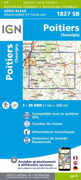 Wandelkaart - Topografische kaart 1827SB Poitiers - Chauvigny | IGN -