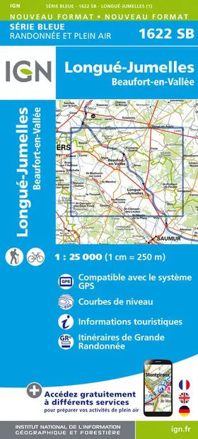 Topografische kaart - Wandelkaart 1622SB Longué-Jumelles, Beaufort-en-