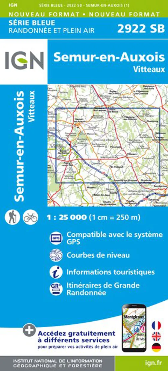 Wandelkaart - Topografische kaart 2922SB Semur-en-Auxois – Vitteaux |