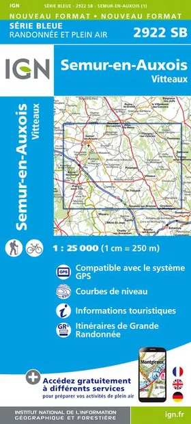 Wandelkaart - Topografische kaart 2922SB Semur-en-Auxois – Vitteaux |