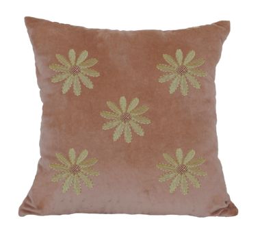 Velvet cushion five daisies  Roze