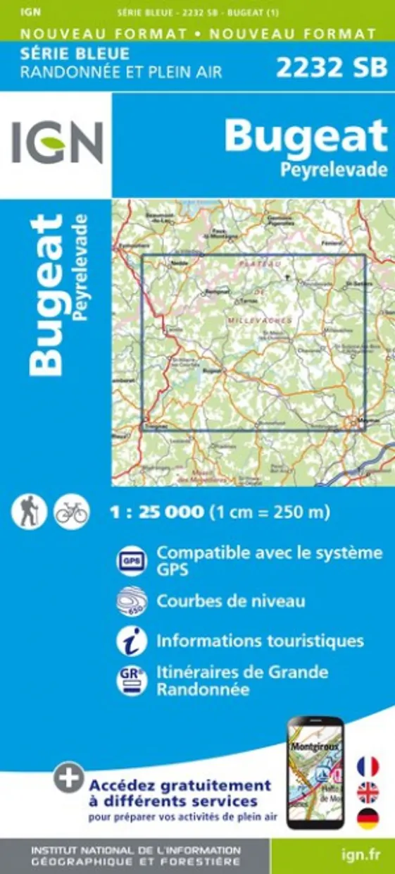 Wandelkaart - Topografische kaart 2232SB Bugeat - Peyrelevade | IGN -