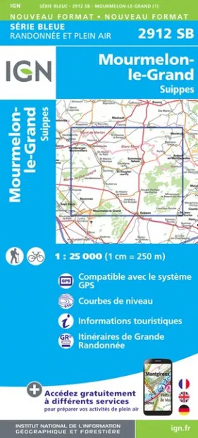 Wandelkaart - Topografische kaart 2912SB Mourmelon-le-Grand | IGN - In