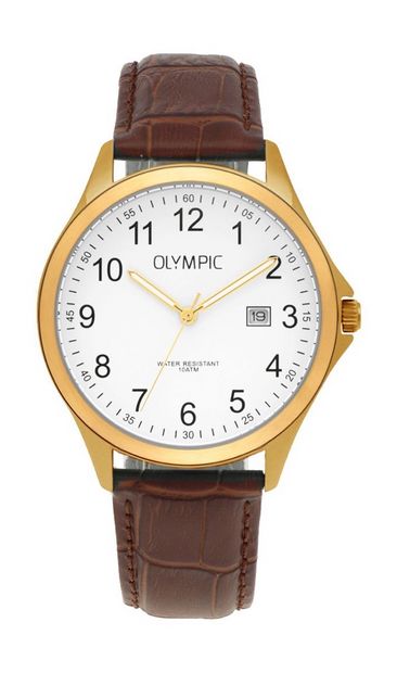 Olympic OL72HDL001 Baltimore Heren Horloge – Leer – Bruin – 40mm