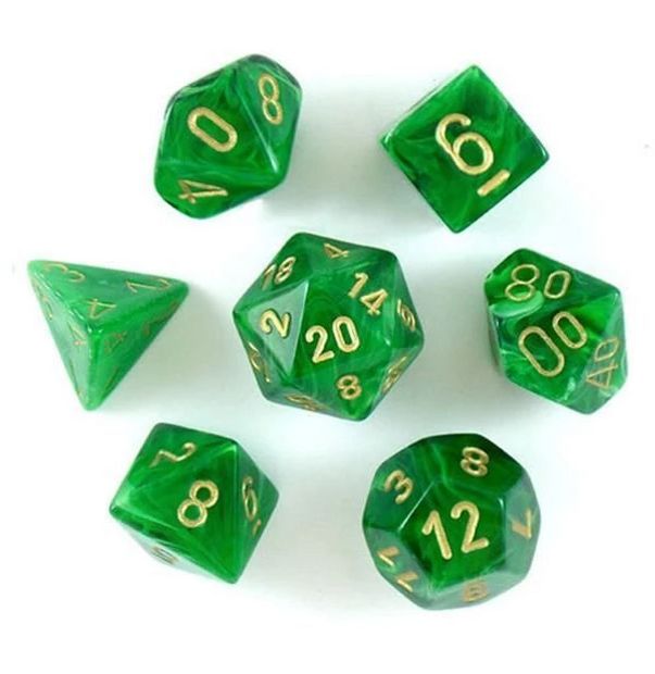 Vortex Green/Gold Polyhedral Dobbelsteen Set (7 stuks)