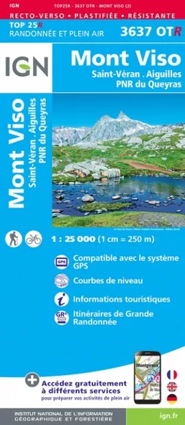 Wandelkaart - Topografische kaart 3637OTR Mont Viso | IGN - Institut G