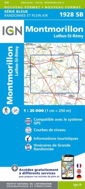 Wandelkaart - Topografische kaart 1928SB Montmorillon,  Lathus-St-Rémy