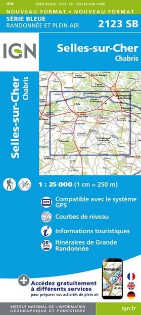Wandelkaart - Topografische kaart 2123SB Selles-sur-Cher, Chabris | IG