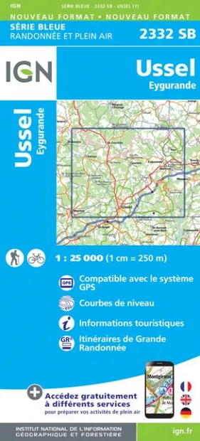 Wandelkaart - Topografische kaart 2332SB Ussel | IGN - Institut Géogra