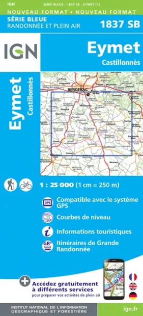 Wandelkaart - Topografische kaart 1837SB Eymet - Castillonnès | IGN -