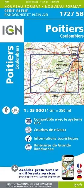 Wandelkaart - Topografische kaart 1727SB Poitiers - Coulombiers | IGN