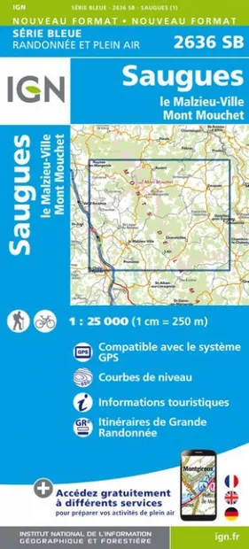 Wandelkaart - Topografische kaart 2636SB Saugues | IGN - Institut Géog