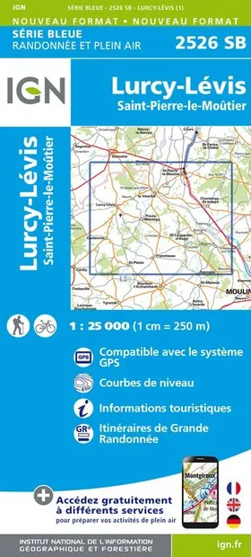 Topografische kaart - Wandelkaart 2526SB Lurcy-Lévis | IGN - Institut