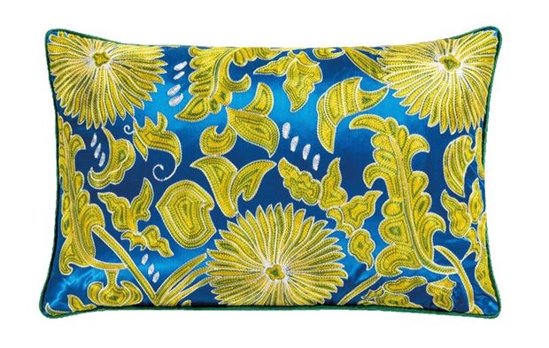 The Suzani Embroidered Cushion Lime/Blue