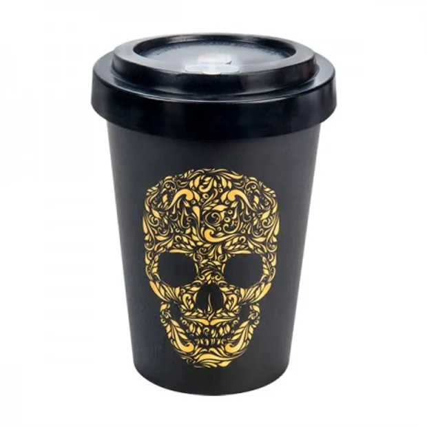 Koffiemok to go Bamboo Skull Black