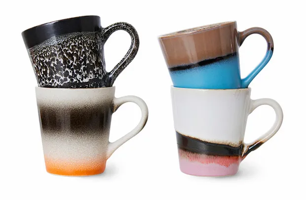 70s ceramics: espresso mugs, Funky (set of 4)