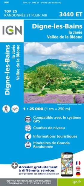 Topografische kaart - Wandelkaart 3440ET Digne-les-Bains | IGN - Insti