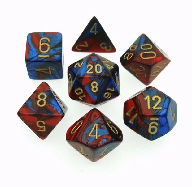 Gemini Blue-Red/Gold Polyhedral Dobbelsteen Set (7 stuks)