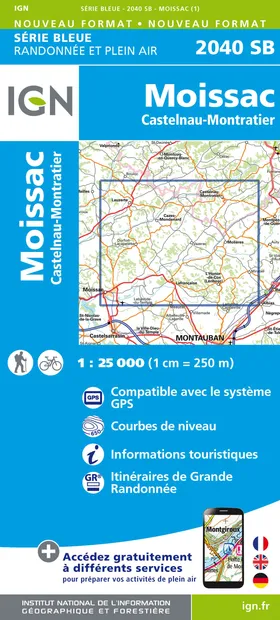 Wandelkaart - Topografische kaart 2040SB Moissac | IGN - Institut Géog