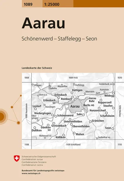 Wandelkaart - Topografische kaart 1089 Aarau | Swisstopo