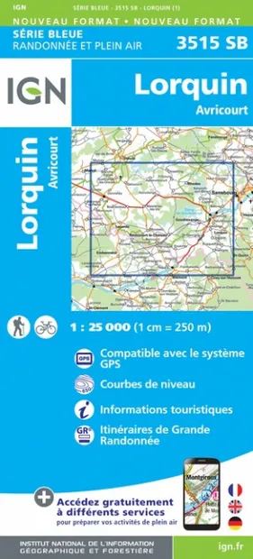 Wandelkaart - Topografische kaart 3515SB Lorquin - Avricourt | IGN - I