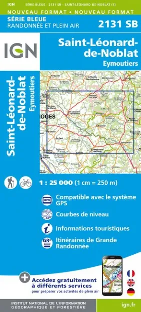 Wandelkaart - Topografische kaart 2131SB St-Léonard-de-Noblat, Eymouti