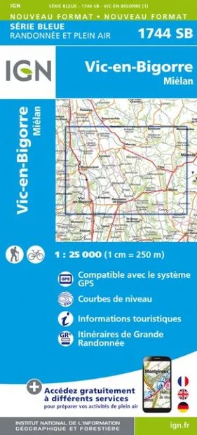 Wandelkaart - Topografische kaart 1744SB Miélan - Vic en Bigorre | IGN