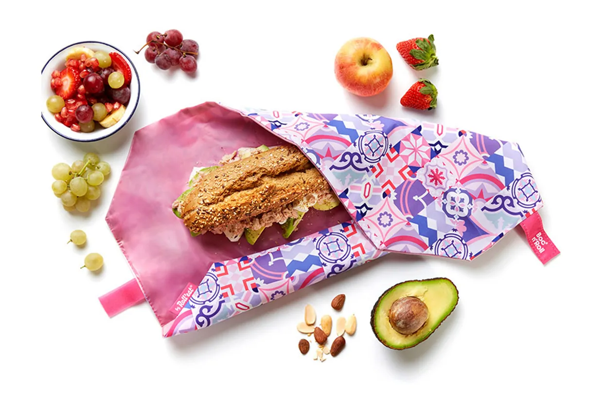 Boc'n Roll herbruikbaar lunchzakje - Patchwork Paars/roze
