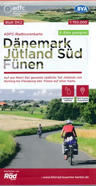 Fietskaart DK2 ADFC Radtourenkarte Dänemark Zuid - Jutland - Denemarke