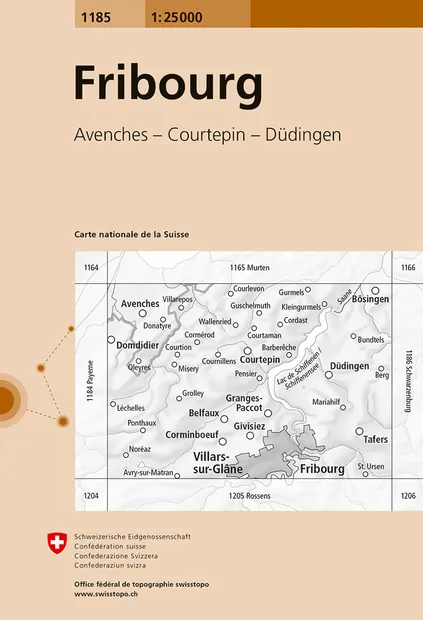Wandelkaart - Topografische kaart 1185 Fribourg | Swisstopo