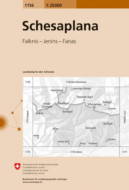 Wandelkaart - Topografische kaart 1156 Schesaplana | Swisstopo