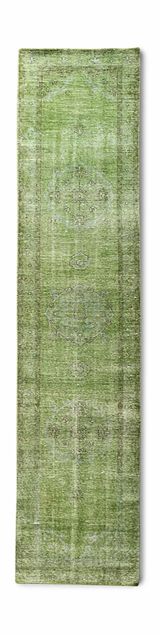 Wool knotted runner green (80x350)