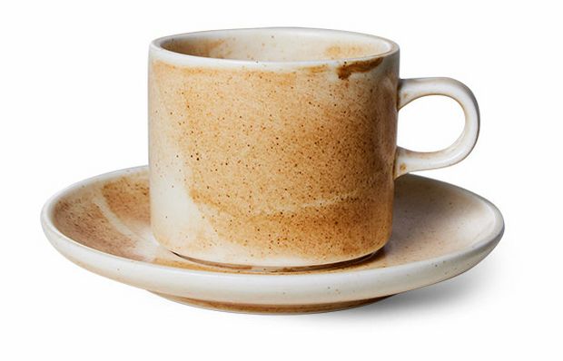 Chef ceramics: cup and saucer, rustic cream/brown