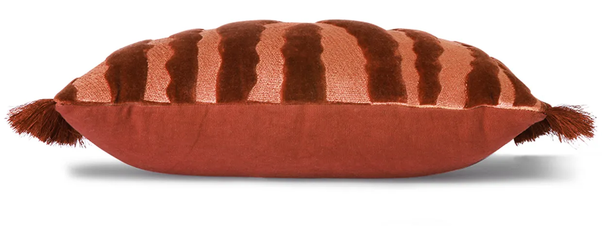 Fringed velvet tiger cushion red (25x40)