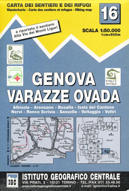Wandelkaart 16 Genova, Genua, Varazze, Ovada | IGC - Istituto Geografi