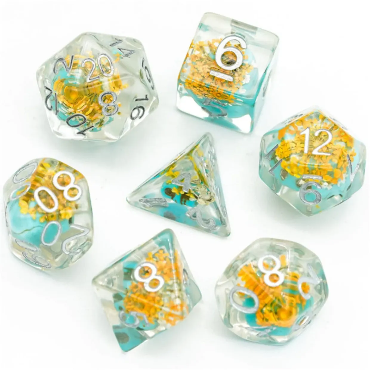 Yellow Flower with Blue Skull RPG Dobbelsteen Set