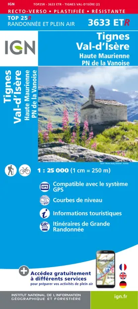 Wandelkaart - Topografische kaart 3633ETR Tignes - Val d'Isère | IGN -