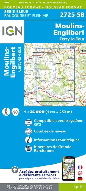 Topografische kaart - Wandelkaart 2725SB Moulins-Engilbert | IGN - Ins